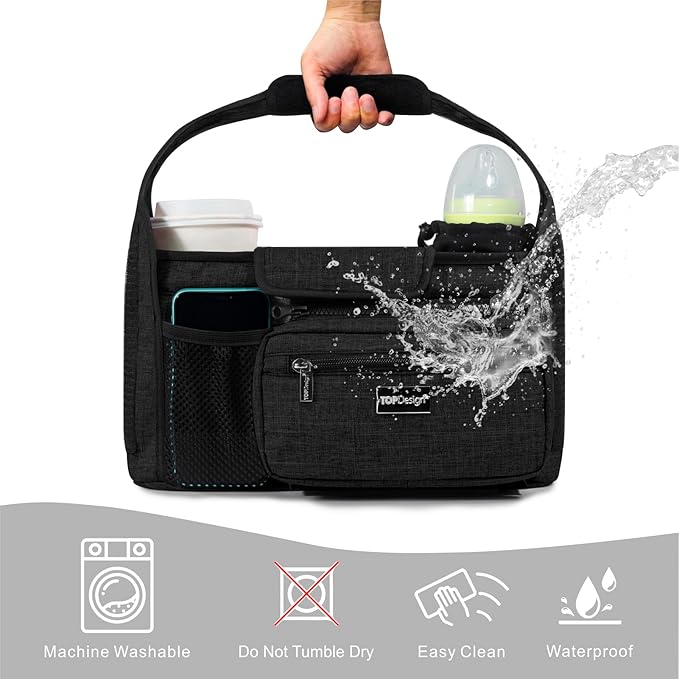 TOPDesign Universal Baby Stroller Organizer, Stroller Caddy with Detachable Mesh Bag & Heightened Insulated Cup Holders & Non-Slip Secure Hooks Accessories, Fits Most Strollers (Unicorns & Girls)
