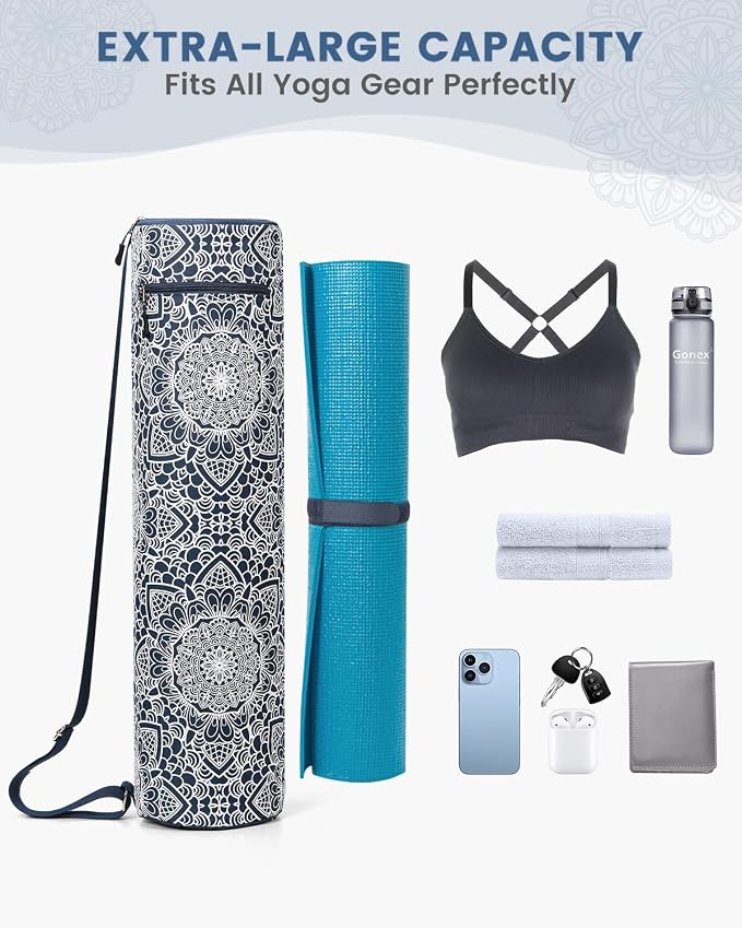 Gonex Yoga Mat Bag, Yoga Mat Carrier Full-Zip Exercise Yoga Mat Carry Bag for Women Men with 2 Multi-Functional Storage Cargo Pockets Extra Wide Adjustable Shoulder Strap