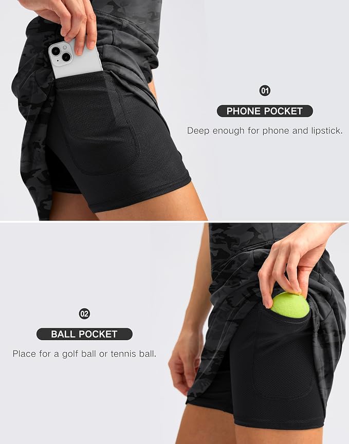 Women's 18" Skorts with 4 Side Pockets High Waisted Long Golf Skirt | Soft, Lightweight, Stretch, Breathable, Mesh Built-in Shorts, Athletic, Tennis, Dressy, Casual