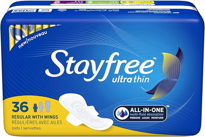 Stayfree Ultra Thin Pads 36 Count & Carefree Panty Liners Regular 54 Count Periods Leaks Protection