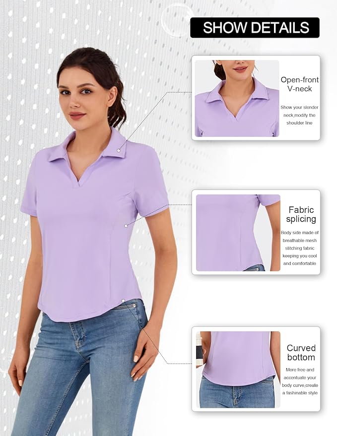 JACK SMITH Women's Golf Polo Shirt V Neck Short Sleeve Tennis Shirt Sun Protection Moisture Wicking Athletic Tops