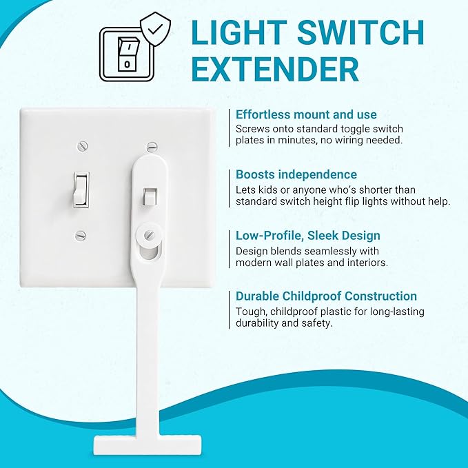 T Shape Light Switch Extender for Kids – Safe, Ergonomic & Easy Switch Reach Tool for Baby Nurseries, Kids’ Rooms, Daycare, Accessible Spaces
