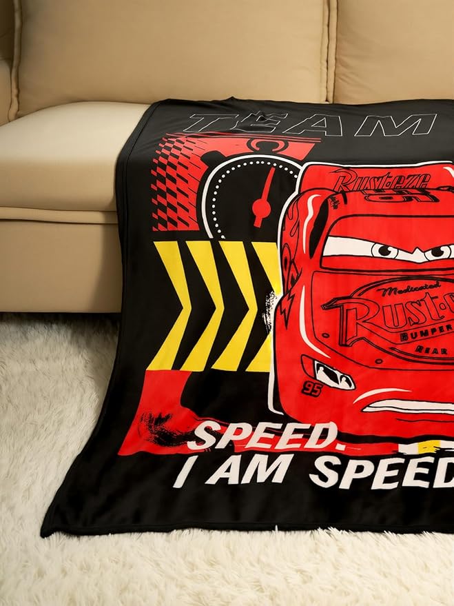 Northwest Disney Pixar Cars Plush Throw Blanket, 46" x 60" Lightning McQueen Silk Touch Soft Fleece Blanket for Kids & Adults, Officially Licensed