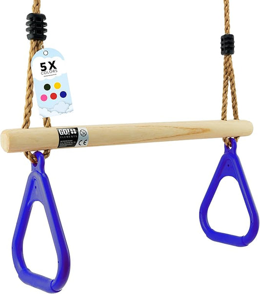 Trapeze Swing Bar for Kids Indoor & Outdoor | Adjustable Trapeze Bar with Rings for Swing Set | Hanging Gymnastics Bar for Monkey Bars, Ninja Course & Play Set