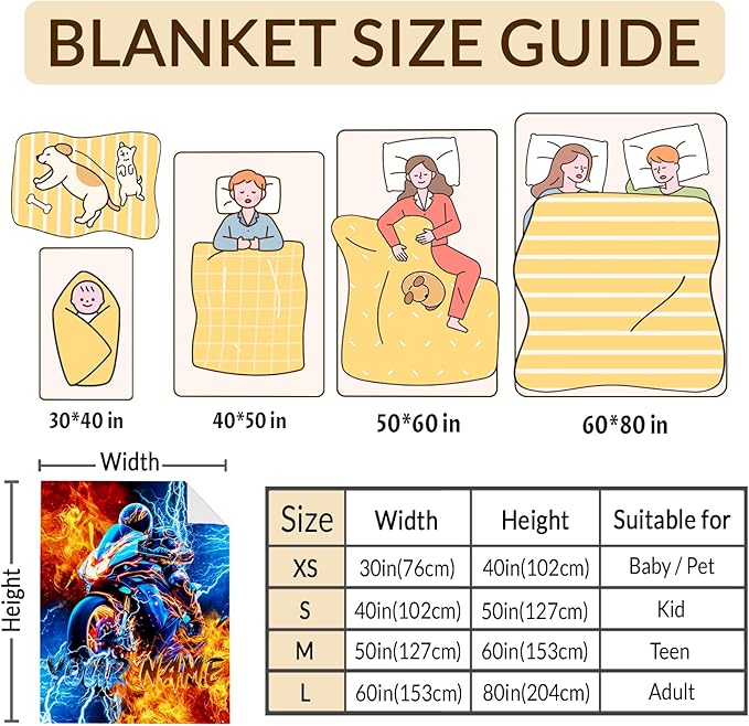 Boys Motorcycle Blanket Gift Personalized Throw Blankets for Kids Teens Motorcycle Lovers - 60x80 Inches Lightweight Soft All Season Custom Throw for Sofa Chair Bed Office Home Decor