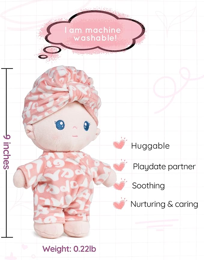 LeyaDoll Soft Baby Doll Toys (9''), My First Baby Rag Doll for 1 Year-Old Girl Birthday Gift, Christmas Plush Toys Gift for Toddler Kids Infants-Pudding Baby