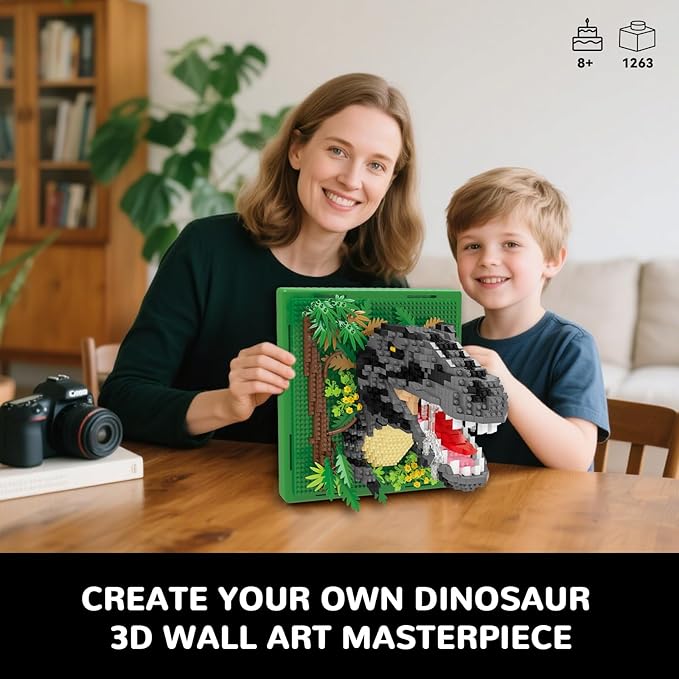 Dinosaur Animal 3D Wall Art Micro Mini Building Blocks Set, Unique Home Wall Decor or Table Display, No Compatible with Lego Set, Ideal Gift Toy for Adults Boys Girls (1263 PCS)