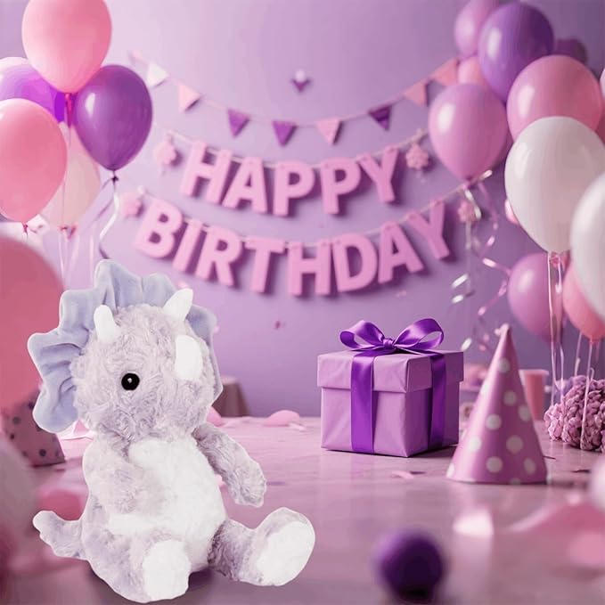 Purple Dinosaur Stuffed Animals for Girls, Cuddly Huggable Dinosaur Plush Toys for Baby and Nursery, Gifts for Mom Sister Daughter, Xmas Birthday Gifts for Toddlers 3+(Light Violet)