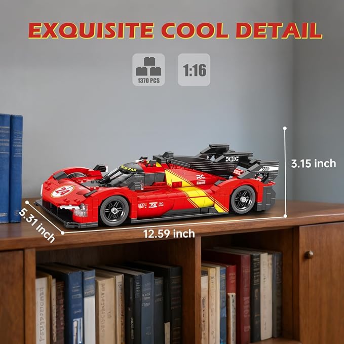 Reobrix Super Sports Car Building Blocks Sets, 1:16 Le Mans Racing Car Model Building Toy Supercar Building Sets for Adult Collection Display for Home Office Gift for Motorsport Fans Adults (1370PCS)