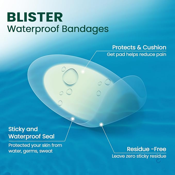 Welnove Gel Blister Bandages for Feet - 21ct Blister Cushion for Heel, Toe - Water-Resistant Hydrocolloid Bandages - Blister Pads for Prevention & Recovery