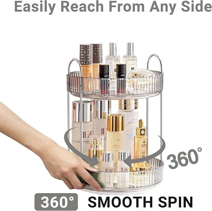 Asayuee 360 Rotating Makeup Organizer for Vanity,Bathroom Countertop Organizer,Spinning Perfume Organizer&Vanity Organizer(Grey-2 Tier)