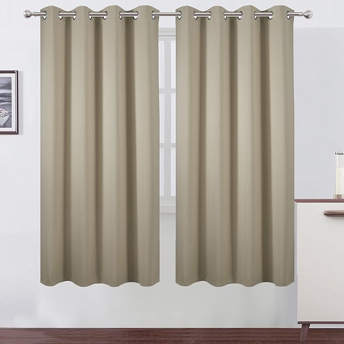 LEMOMO Beige Thermal Blackout Curtains/52 x 72 Inch/Set of 2 Panels Room Darkening Curtains for Bedroom