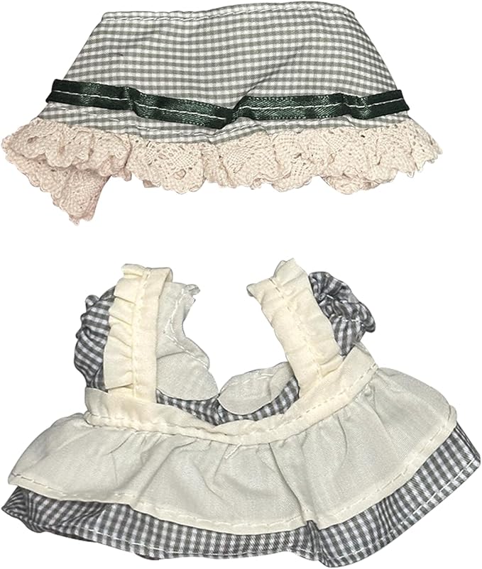 Doll Dress Set for 15-17cm Dolls, Cute Clothes for Dolls. Clothes Accessories for Doll Dress, Cute Miniature Clothes for Bag Charm, Photo Props, and Fashion Display. (Green Checkered Dress)