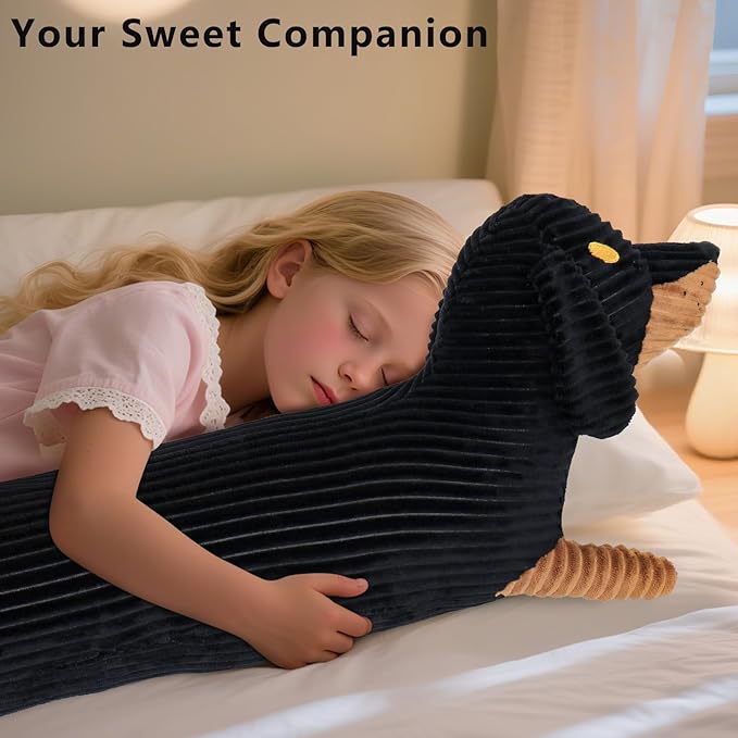 36in Dachshund Dog Stuffed Animal Plush, Long Weiner Dog Body Pillow, Cute Funny Large Dachshund Toys Plushies Decor Ideal Gift for Kids(Black)