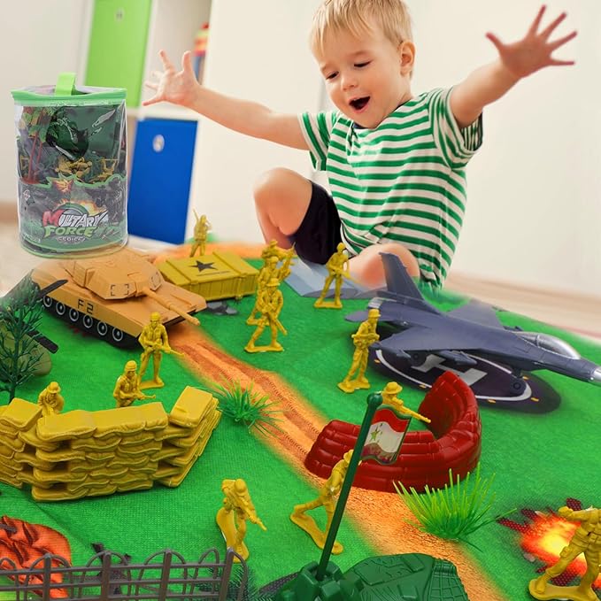deAO 150Pcs Army Men Playset - Action Figures with Military Battle Mat, Army Toys for Boys 3+