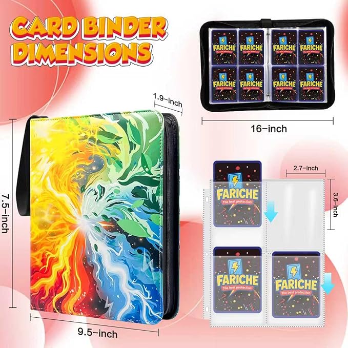 Trading Card Binder for TCG Cards, 4-Pocket Portable Card Collector Ablum Holder Book Fits 400 Cards with 50 Removable Sleeve, Waterproof Card Binder Display Storage Carrying Cases for TCG-Storm