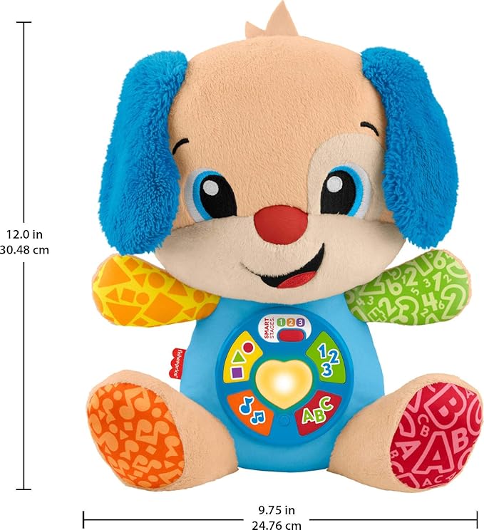 Fisher-Price Baby Learning Toy Laugh & Learn Smart Stages Puppy Musical Plush with Smart Stages for Infants Ages 6+ Months, Multilanguage Version