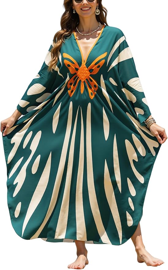 Mumu Dresses for Women Plus Size, Bohemian Kaftan Beach Cover Up Long Maxi Nightgown Soft Loungewear