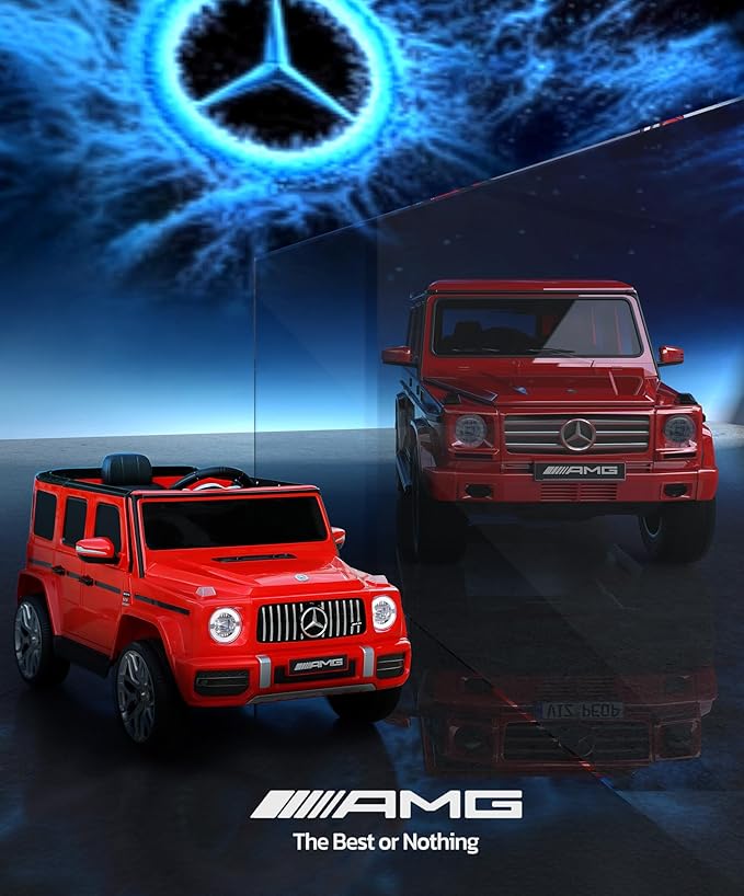 ELEMARA Licensed Mercedes-Benz AMG G63 Ride on Toys,Drivable Car for Toddler,Kids' Electric Vehicles,Dual Mode of Flashing Light/LED Light,Spring Suspension,Bluetooth,Music& Horn,Soft Start,Red