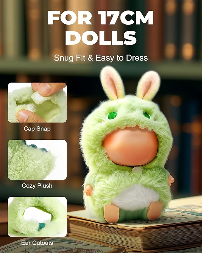 17cm Clothes Set, One-Piece Plush Dinosaur Outfit for 17cm Dolls, Adorable and Stylish Doll Clothes with Soft Texture, Cute Clothing for Dress Up, Chic Doll Accessories