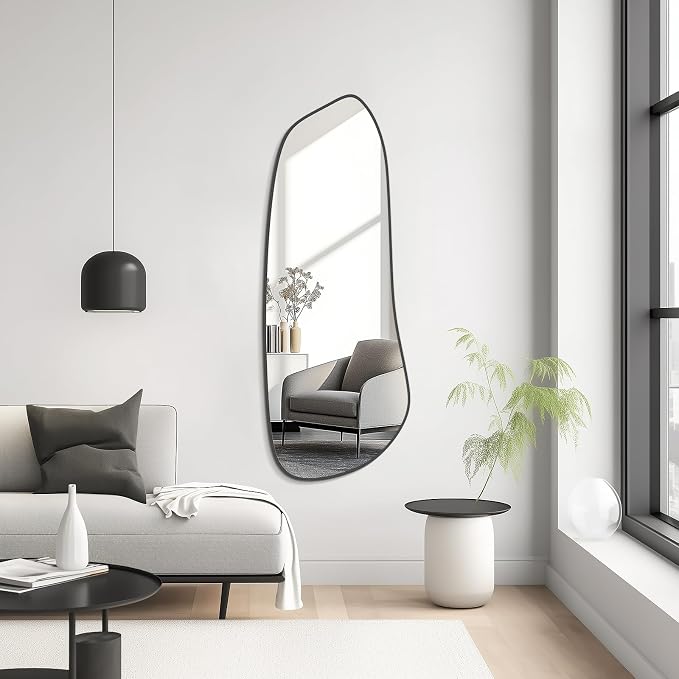 Irregular Wall Mirror, Asymmetrical Mirror Wall Mounted with Black Framed for Living Room, Bathroom, Bedroom, Entryway Wall Decor, 46"×18", Black