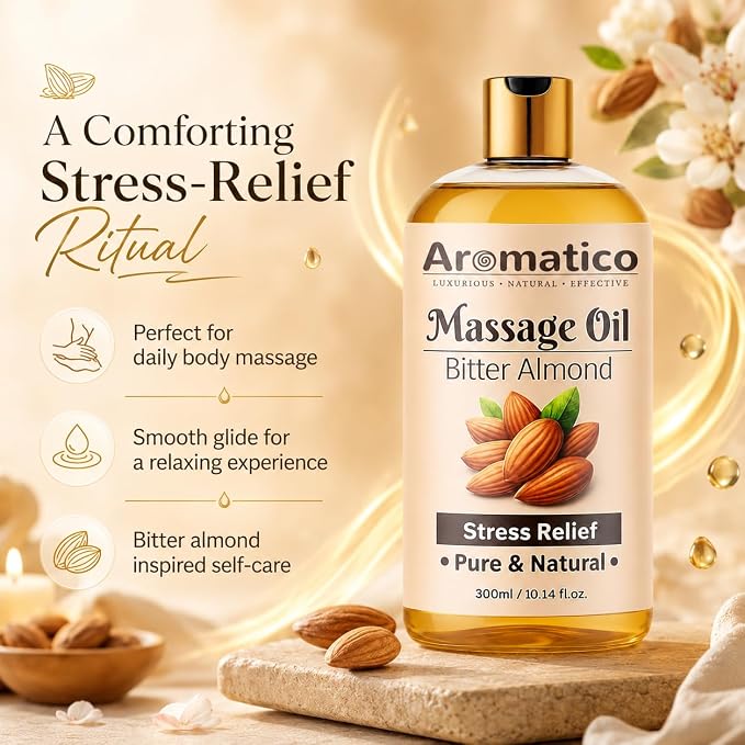 AROMATICO Almond Massage Oil. Hydrates & nourishes Skin, soothes Irritation, Improves Texture & Promotes Relaxation - 10 Fl Oz Rich in Vitamins & Essential Fatty acids, enhances Circulation.
