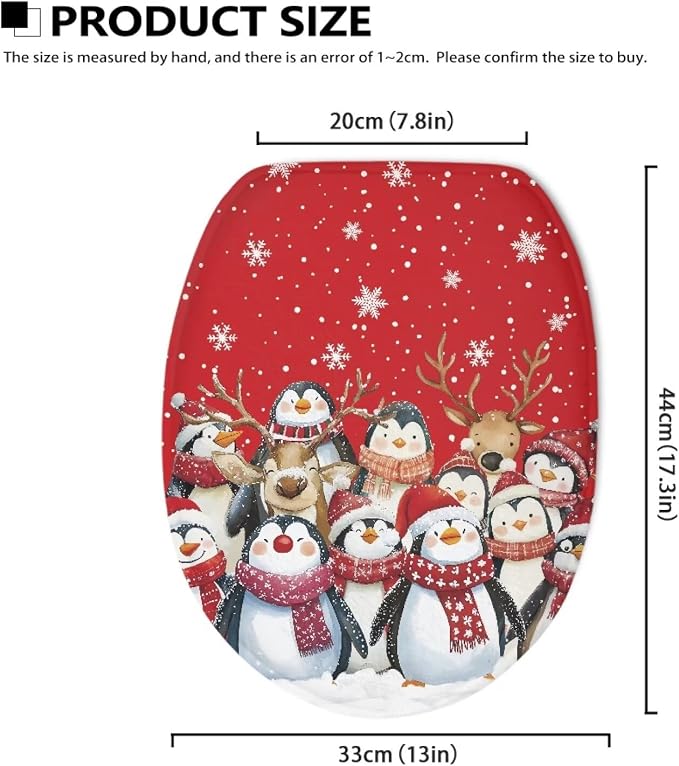 Christmas Penguin Toilet Tank Cover for Xmas Decor Rv Oblong Toilet Seat Cover with Elastic Edges Bathroom Decoration Accessories,Replacement