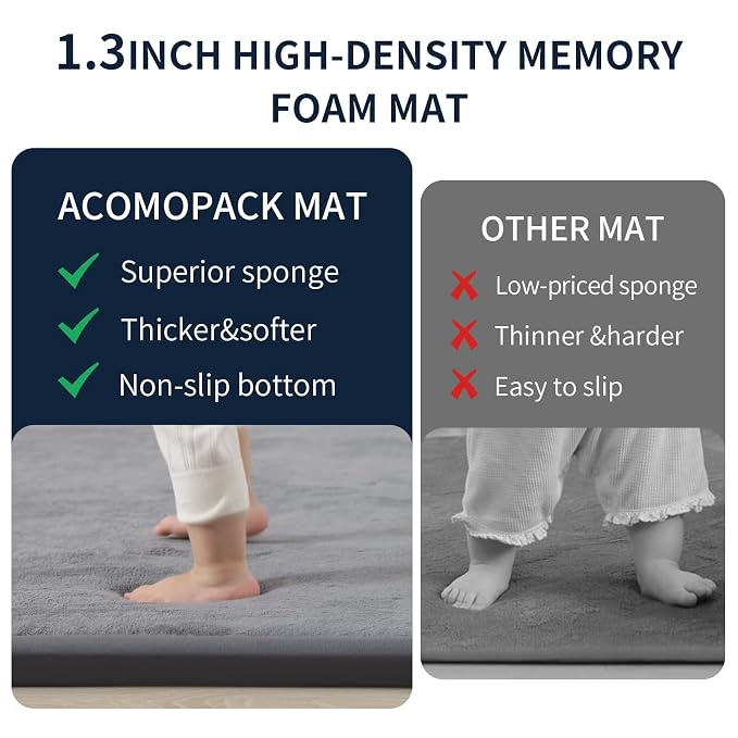 ACOMOPACK 1.3" Thick Baby Play Mat for Floor,50x50 Elasti-Foam Playpen Mat for Kids,Infants,Toddlers, Ultra Soft Crawling Mat with Non-Slip Bottom,Tummy Time,Nursery Rug,Yoga,Tatami（Dark Grey）