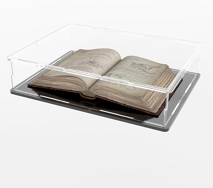 Figure Display Case, Short & Flat Acrylic Case for Collecting Books, Clear Box for Displaying Medals, Stamps, Collectibles and Cards，16" L x 13" W x 4" H