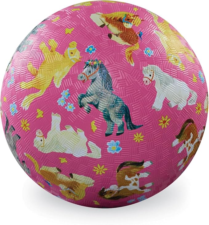 Crocodile Creek Playground Ball - Durable Rubber Ball for Kids Ages 3 and Up - Bouncy Inflatable Ball for Kickball, Indoor Games, and Outdoor Sports - PVC-Free - Pretty Ponies - 7-inch Diameter
