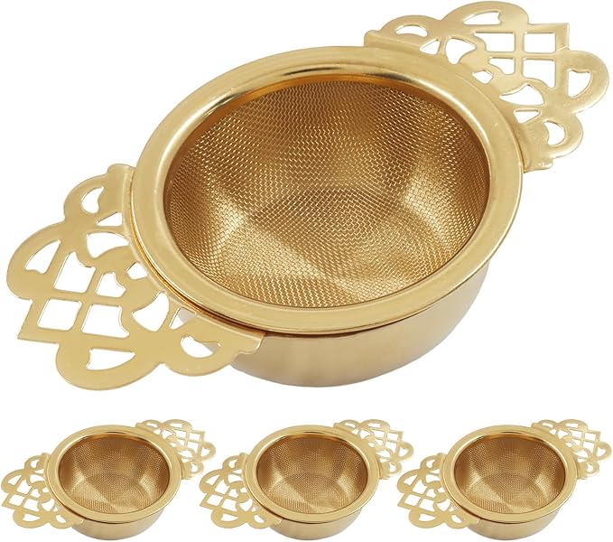 4 Pack Tea Strainer Bowl,Stainless Steel Small Tea Strainers Fine Mesh Loose Tea Infusers,Ideal Tea Filter for 2.5-4 Inch Cup Mouth/Tea Lovers(Gold)