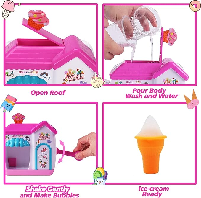 AugToy Bath Toys for Toddlers 3-5 Years, Ice Cream Foam Maker Bath Toys for Kids Ages 4-8, Bubble Pretend Cake Play Set Bathtub Toys Age 3 4 5 Year Old Girls Boys Valentines Birthday Gifts Idea