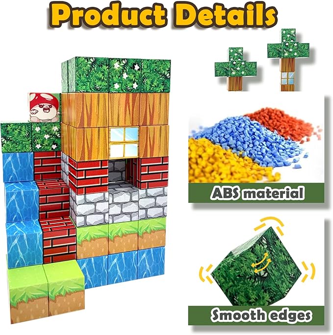 Magnetic Blocks Building Toy Set - Build Mine Magnet World, Magnetic Cubes for Boys & Girl Kids Toddler Toys for 3+ Years Old