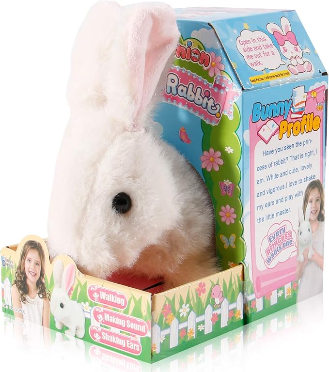 Liberty Imports Plush Bunny Rabbit Pet Electronic Toy - Walking, Hopping, Wiggle Ears, Twitch Nose, Sounds for Kids