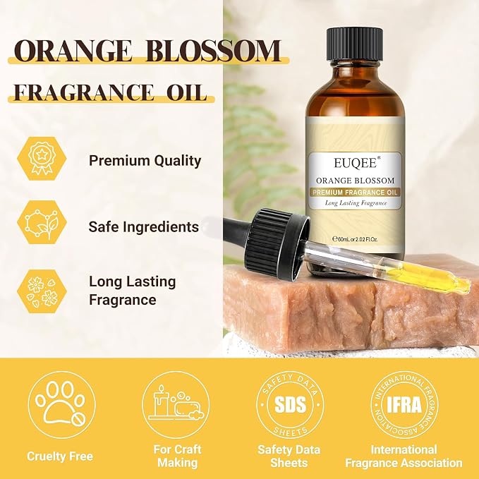 EUQEE Orange Blossom Fragrance Oil with Glass Dropper 2.02 Fl oz/60ml | Essential Oil for Diffuser, Soap Candle Making, Aromatherapy