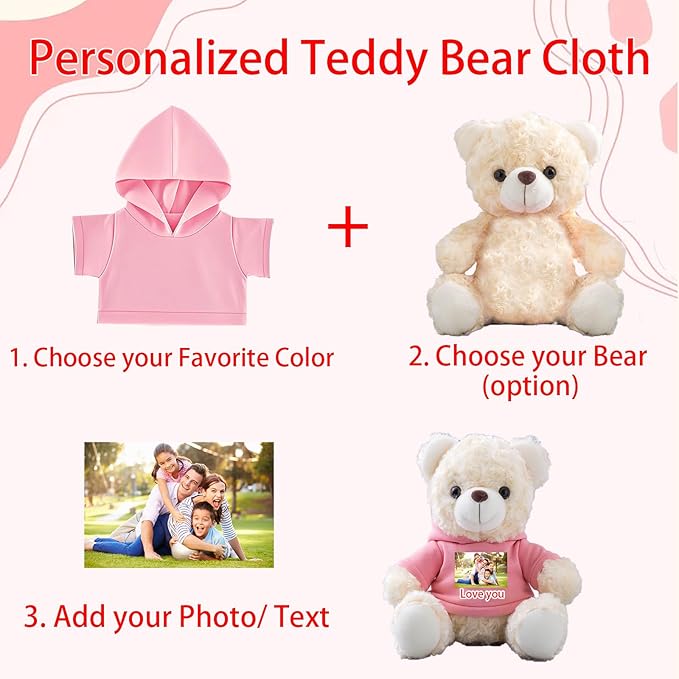 Personalized Teddy Bear Clothes with Photo Text, Custom Stuffed Animal Clothes Fit 8-16inch Stuffed Bear Clothing, Personalized Doll Clothing Make Your Own Plush Doll Shirt