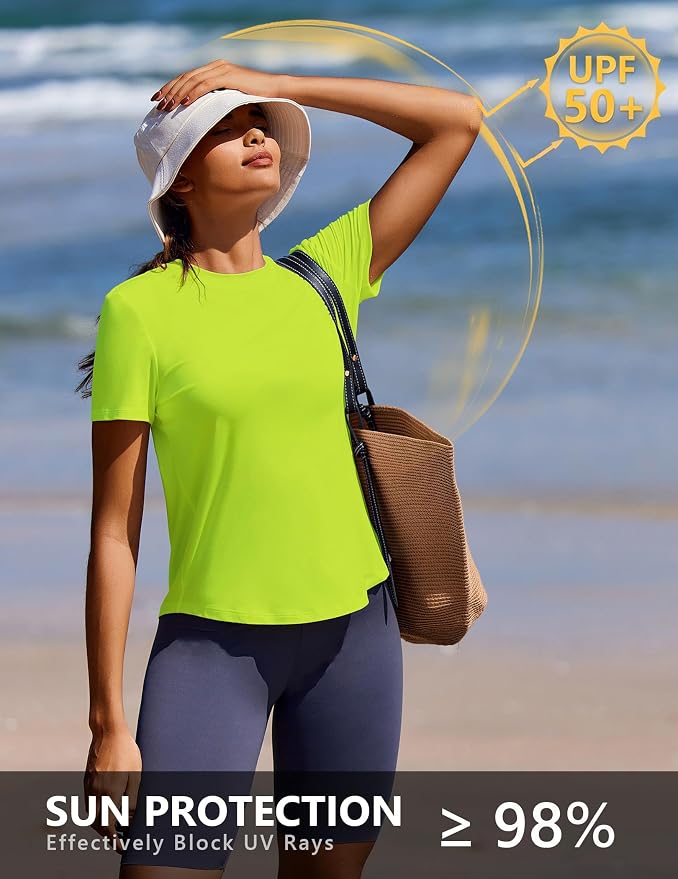 PINSPARK Soft Workout Tops for Women UPF 50+ Sun Protection Shirt Quick Dry Athletic Running Hiking Travel Basic Tee Shirts