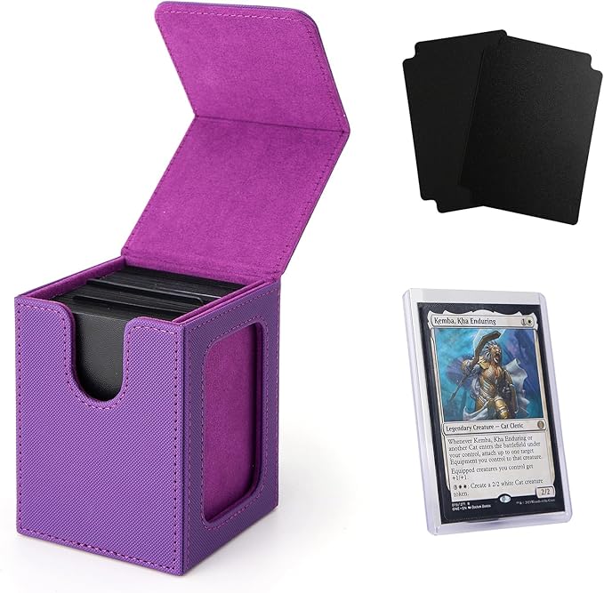 Venssu MTG Deck Box for Commander Display,Card Deck Box Fits 100 Double Sleeved Cards,TCG with 2 Dividers and 1 Toploader (Purple＆Purple)