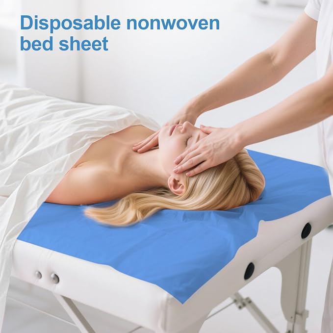 200 Piece Disposable Massage Table Sheets 31" x 71" - Non-Woven Fabric Bed Covers for Spa, Massage, Beauty & Tattoos - Breathable, Hygienic (Blue)