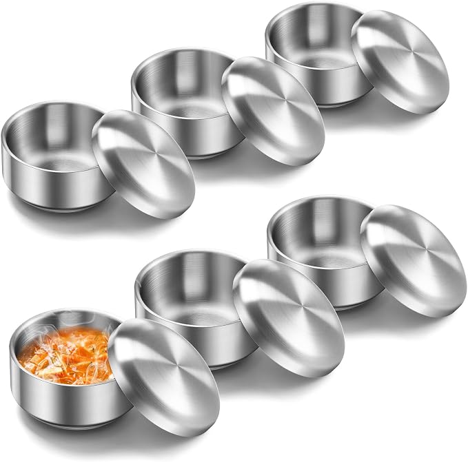 Reallnaive 6 Sets 12 oz Stainless Steel Korean Soup Rice Bowl with Lid for Cereal Kitchen Restaurant Double-walled Anti Scalding Metal Bowls for Soup Salad Noodles Insulated