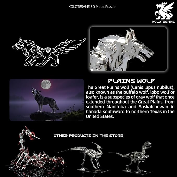 3D Metal Puzzle Wolf Model for Adults, DIY Wild Wolf Building Model Kit with Tool, Metal Mini Figurines for Man or 3D Building Enthusiasts Gift