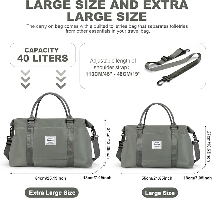 Travel Duffel Bag, Carry On Overnight Weekender Bags for Women | Travel Bag with Wet Pocket & Trolley Sleeve, For Spirit Airlines 18x14x8 Personal Item Bag