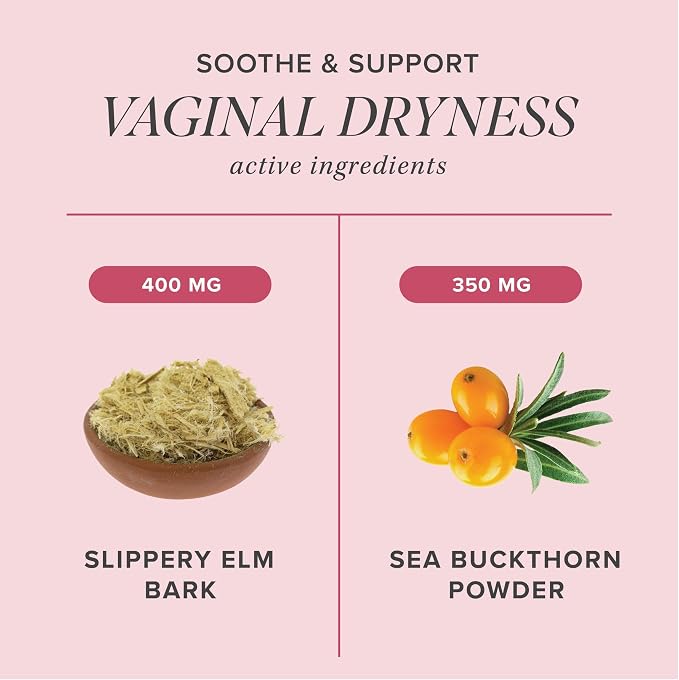 Slippery Elm for Women, Vaginal Moisture & Vaginal Dryness Support, Non-GMO | Moisturizer for Female Comfort with Slippery Elm Bark and Sea Buckthorn, Moisture and Dryness Support, Vegan, 60 Capsules