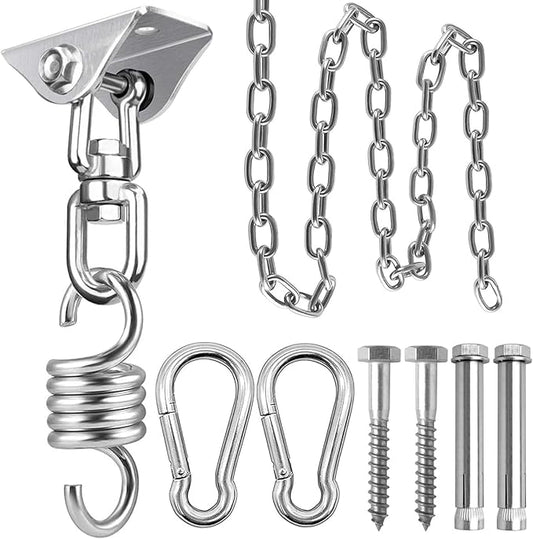 weiatas Hammock Chair Hanging Hardware Kit with Chain and Spring, Heavy Duty Porch Swing Hanger, 360 Swivel Ceiling Hooks for Punching Bag,Gym