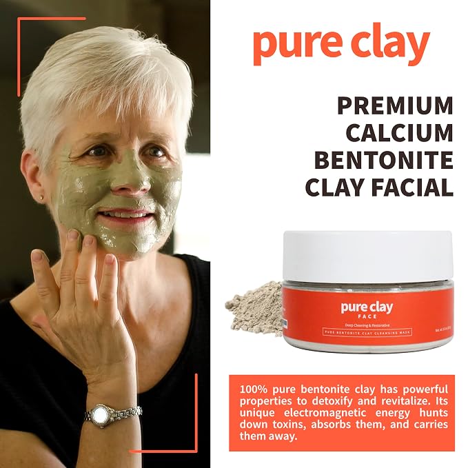 Pure Bentonite Mask, Aztec Indian Healing Clay Inspired Deep Pore Cleanser, Bentonite Food Grade Aztec Clay Mask Facial Treatment for Clarified, Balanced, Healthy Looking Skin