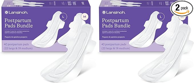 Lansinoh Postpartum Maxi Pads Bundle, Heavy Absorbency Overnight Pads with Wings, Includes 2 Sizes for Extra Protection, Postpartum Essentials, 40 Count (Pack of 2)