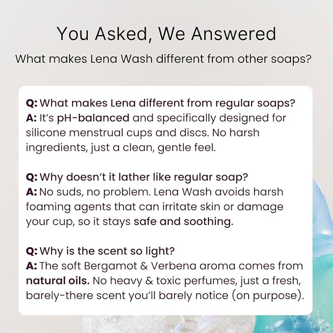 Lena Menstrual Cup Wash - Plant-Based Cleaner for Period Cup and Disc, Concentrated pH Balanced 1-Drop Soap for Medical-Grade Silicone, Lifts Residue and Odor, Naturally-Scented for No Irritation