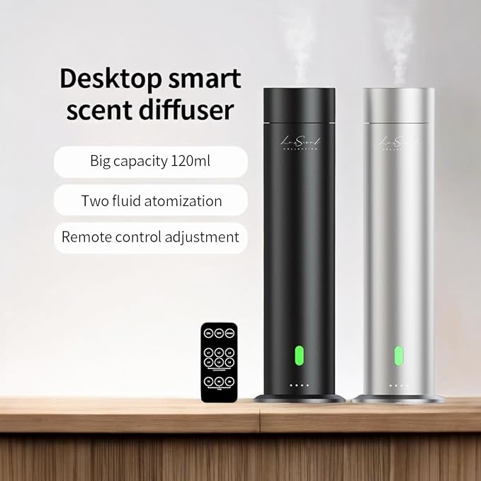 Wireless Aroma Diffuser Scent Oil - Home Luxury Portable Scent Diffuser - Remote Control Waterless Diffuser - 1000 sq. ft Coverage - Essential Oil 20ml Sample Pack Included - Aromatherapy (Silver)