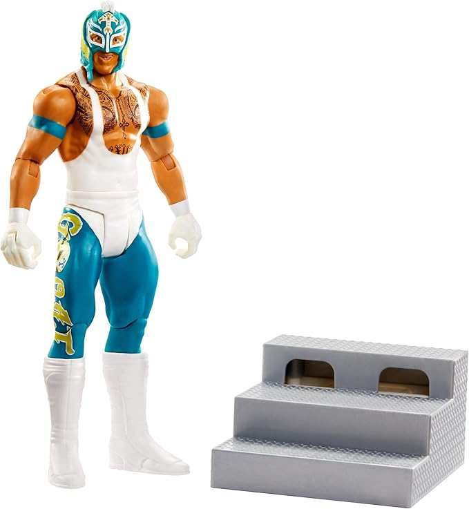 WWE Wrekkin’ Rey Mysterio 6-inch Action Figure with Pull-Back Activated Move Like Slamming, Punching or Kicking, Lock Tight Grip & Wreckable Accessory