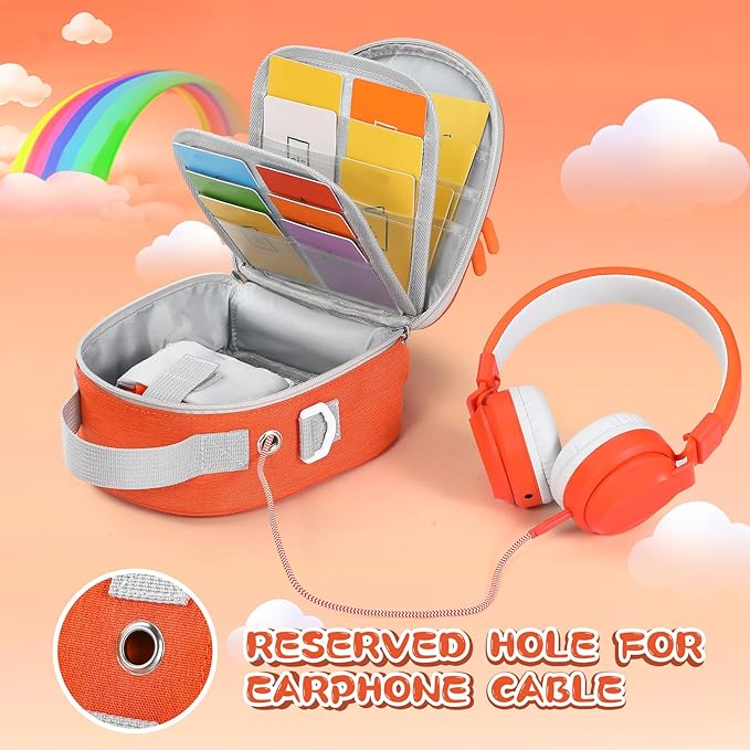 Carrying Case Compatible with Yoto Mini (2024 Edition),30 Cards Storage Bag with Handle and Shoulder Strap, Travel Storage box for Player & Headphone Accessories (Orange)